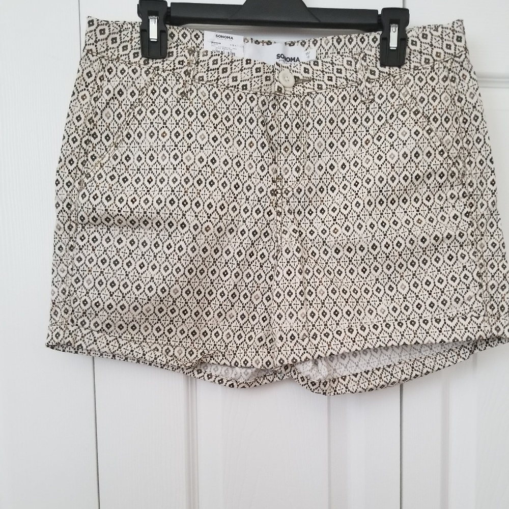Tan Abstract Print Shorts